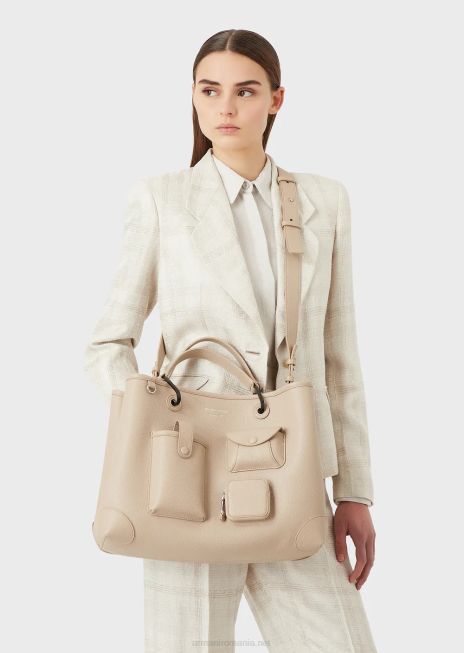 femei R802G703 geantă shopper medie cu mai multe buzunare myea cu imprimeu cerb Armani bej