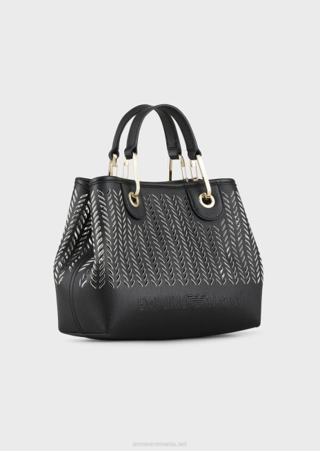 femei R802G708 geantă shopper mică myea cu motiv chevron perforat Armani negru