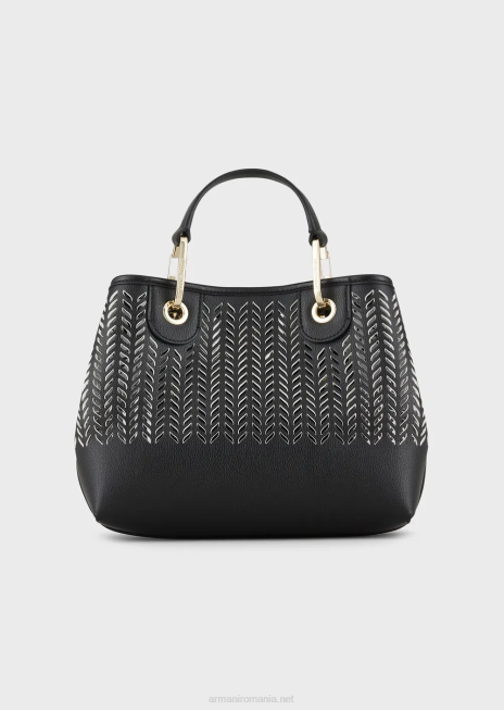 femei R802G708 geantă shopper mică myea cu motiv chevron perforat Armani negru