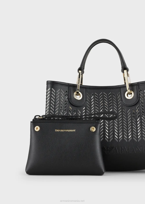 femei R802G708 geantă shopper mică myea cu motiv chevron perforat Armani negru