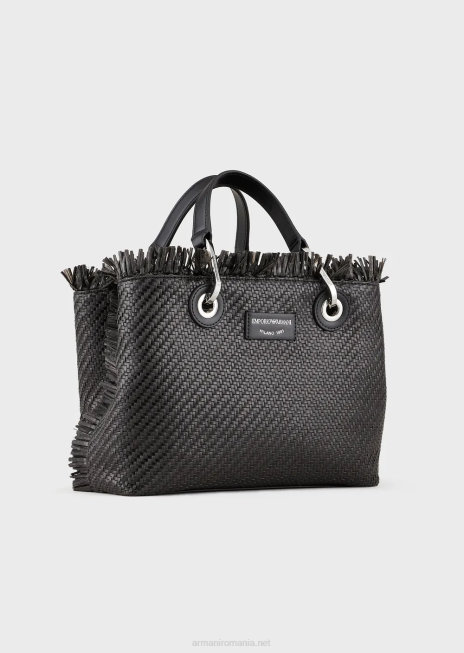 femei R802G709 geantă mică myea geantă shopper din paie țesute Armani negru