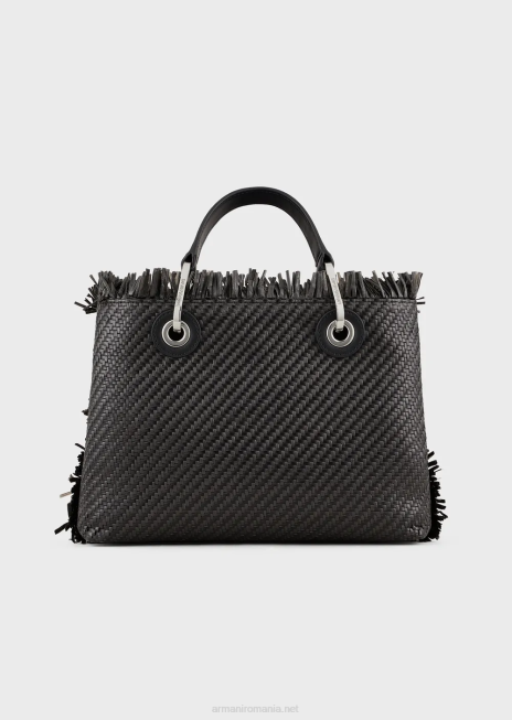 femei R802G709 geantă mică myea geantă shopper din paie țesute Armani negru