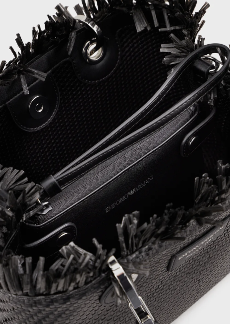 femei R802G709 geantă mică myea geantă shopper din paie țesute Armani negru