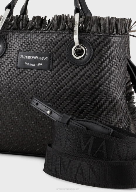 femei R802G709 geantă mică myea geantă shopper din paie țesute Armani negru