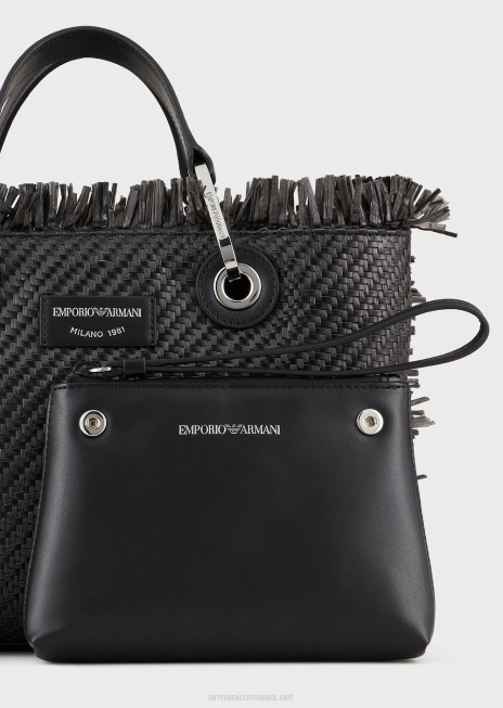 femei R802G709 geantă mică myea geantă shopper din paie țesute Armani negru