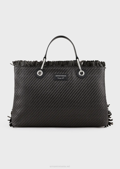 femei R802G710 myea bag geantă de cumpărături din paie țesute Armani negru