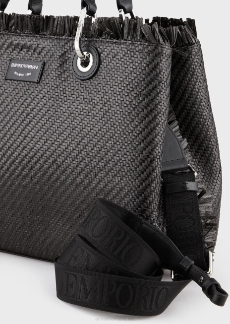 femei R802G710 myea bag geantă de cumpărături din paie țesute Armani negru