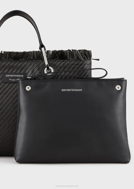 femei R802G710 myea bag geantă de cumpărături din paie țesute Armani negru