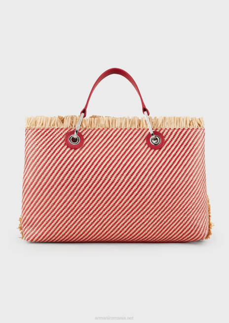 femei R802G711 myea bag geantă de cumpărături din paie țesute Armani roșu