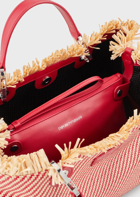 femei R802G711 myea bag geantă de cumpărături din paie țesute Armani roșu