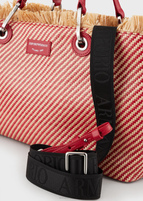 femei R802G711 myea bag geantă de cumpărături din paie țesute Armani roșu