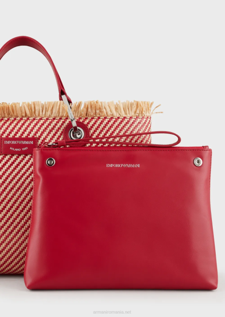 femei R802G711 myea bag geantă de cumpărături din paie țesute Armani roșu