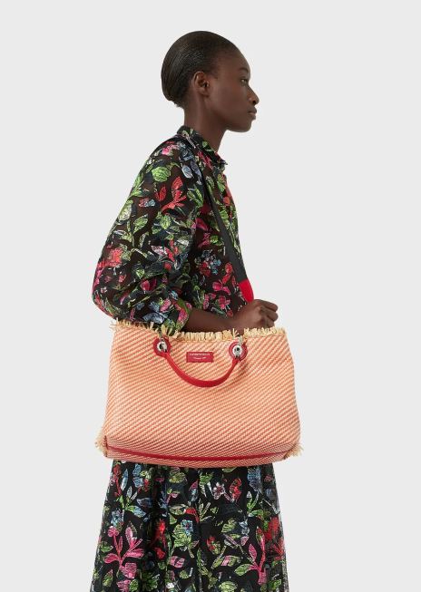 femei R802G711 myea bag geantă de cumpărături din paie țesute Armani roșu