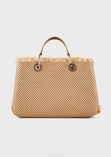 femei R802G712 myea bag geantă de cumpărături din paie țesute Armani piele de bivol