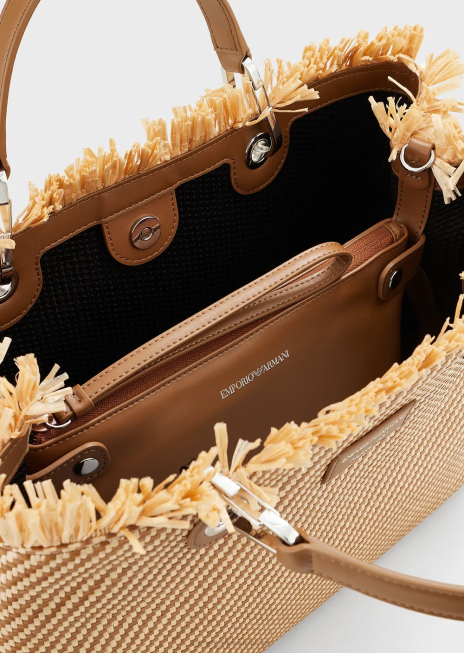 femei R802G712 myea bag geantă de cumpărături din paie țesute Armani piele de bivol