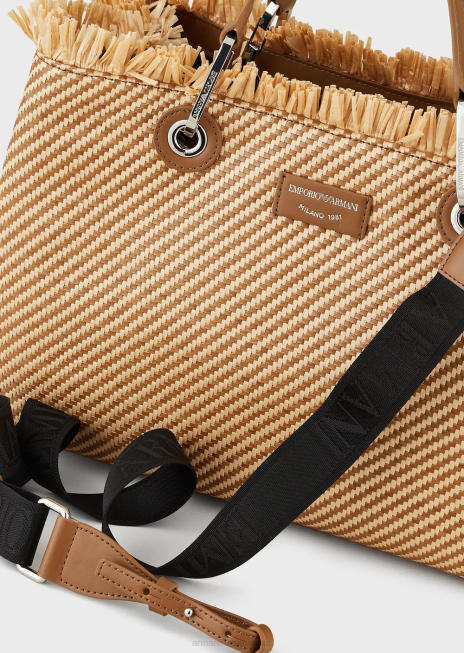 femei R802G712 myea bag geantă de cumpărături din paie țesute Armani piele de bivol
