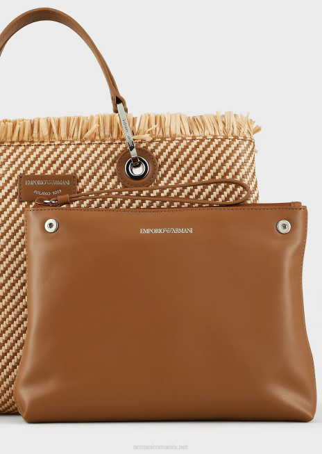 femei R802G712 myea bag geantă de cumpărături din paie țesute Armani piele de bivol