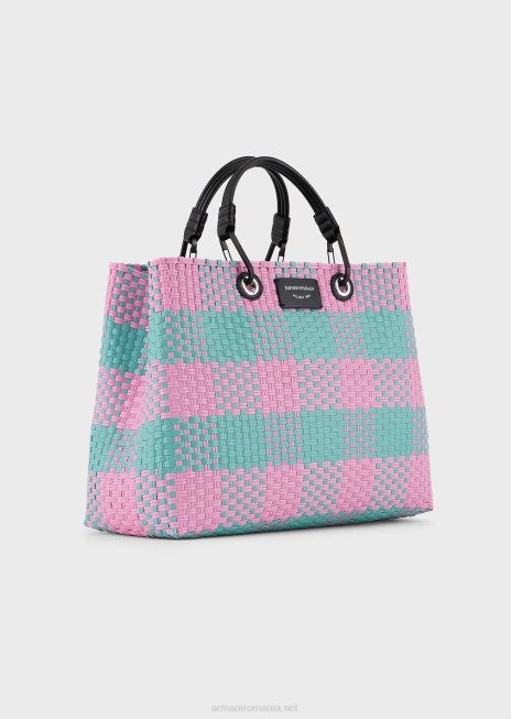 femei R802G713 geantă shopper împletită myea medie cu motiv cu carouri Armani model