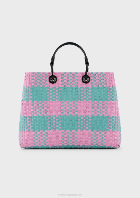 femei R802G713 geantă shopper împletită myea medie cu motiv cu carouri Armani model