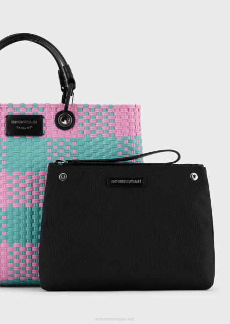 femei R802G713 geantă shopper împletită myea medie cu motiv cu carouri Armani model