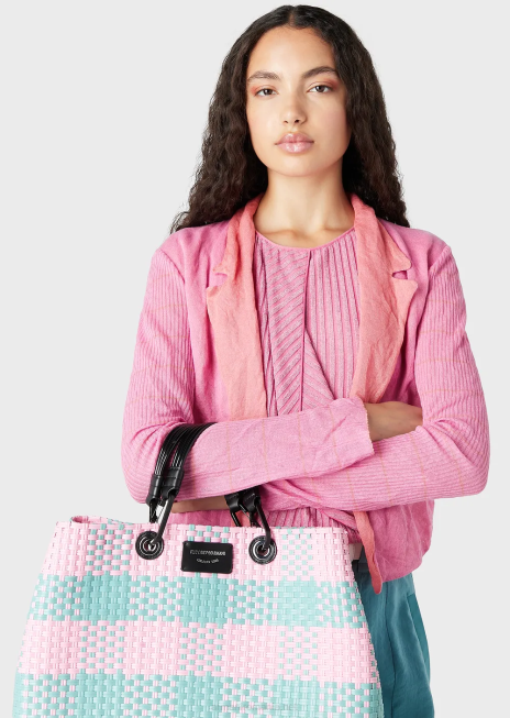 femei R802G713 geantă shopper împletită myea medie cu motiv cu carouri Armani model