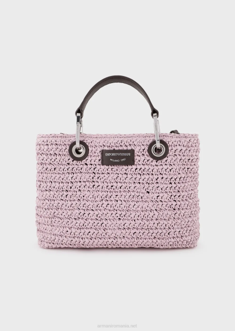 femei R802G719 geantă shopper mică myea din paie matelasse Armani roz