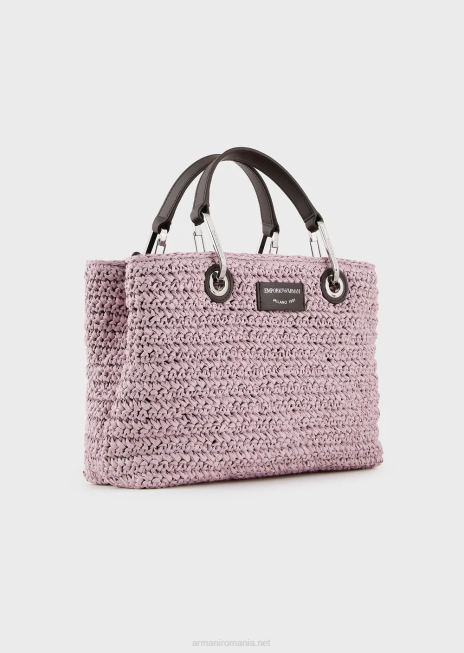 femei R802G719 geantă shopper mică myea din paie matelasse Armani roz