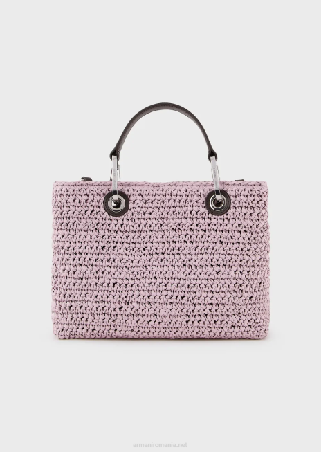 femei R802G719 geantă shopper mică myea din paie matelasse Armani roz