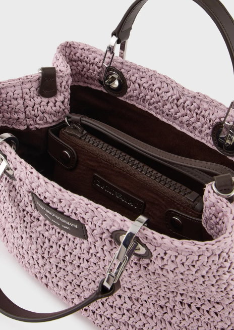 femei R802G719 geantă shopper mică myea din paie matelasse Armani roz