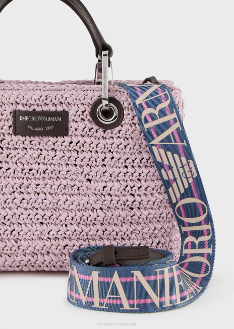 femei R802G719 geantă shopper mică myea din paie matelasse Armani roz