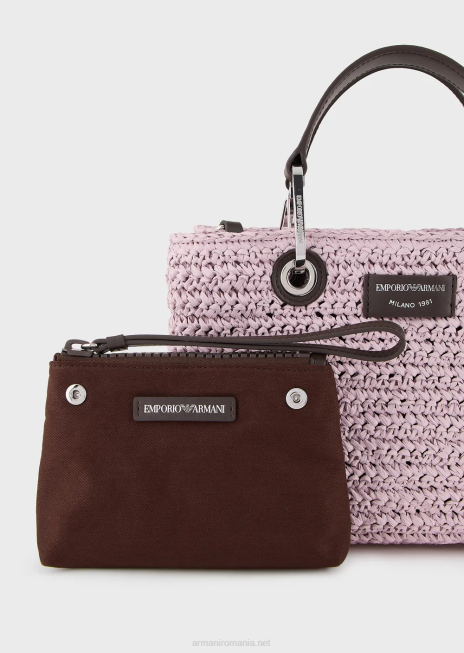 femei R802G719 geantă shopper mică myea din paie matelasse Armani roz