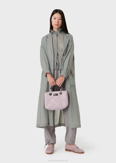 femei R802G719 geantă shopper mică myea din paie matelasse Armani roz