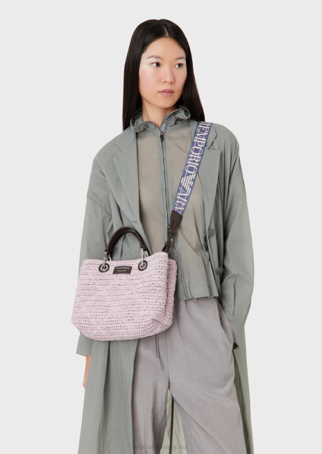 femei R802G719 geantă shopper mică myea din paie matelasse Armani roz