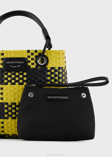 femei R802G720 geantă shopper mică myea împletită cu motiv cu carouri Armani multicolor