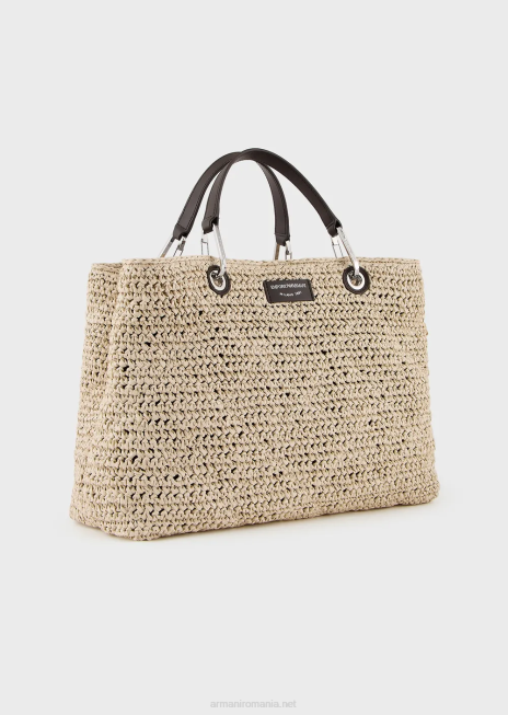 femei R802G721 geantă shopper medium myea din paie matelasse Armani bej