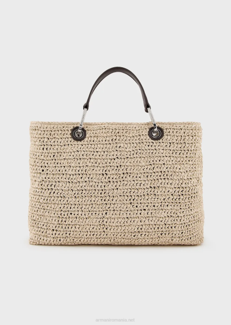 femei R802G721 geantă shopper medium myea din paie matelasse Armani bej