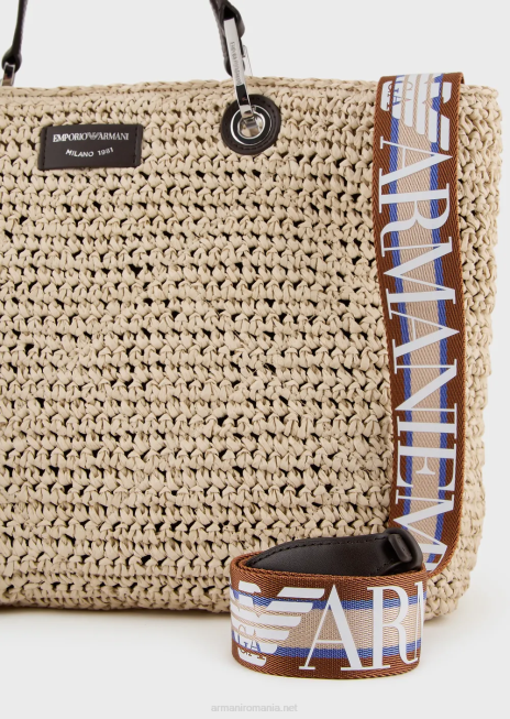 femei R802G721 geantă shopper medium myea din paie matelasse Armani bej