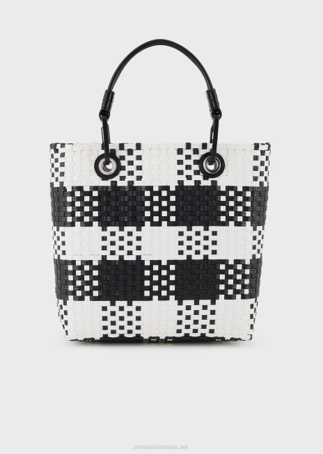 femei R802G722 geantă shopper myea țesătă verticală cu model cu carouri Armani bianco e nero