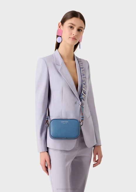 femei R802G587 carcasă pentru cameră cu imprimeu de căprioare cu curea de umăr Armani albastru