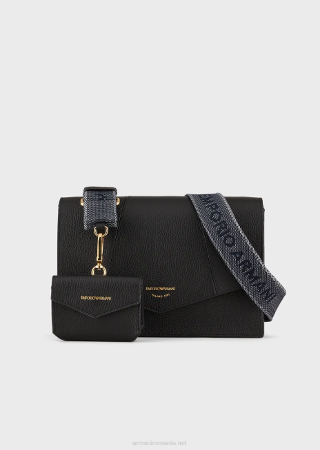 femei R802G610 Geantă de umăr din piele de căprioară imprimată cu suport pentru carduri Armani negru