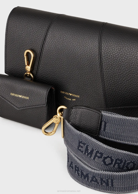 femei R802G610 Geantă de umăr din piele de căprioară imprimată cu suport pentru carduri Armani negru