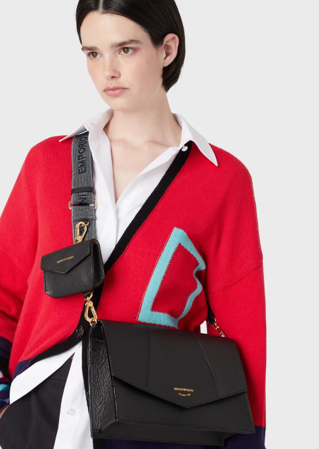 femei R802G610 Geantă de umăr din piele de căprioară imprimată cu suport pentru carduri Armani negru