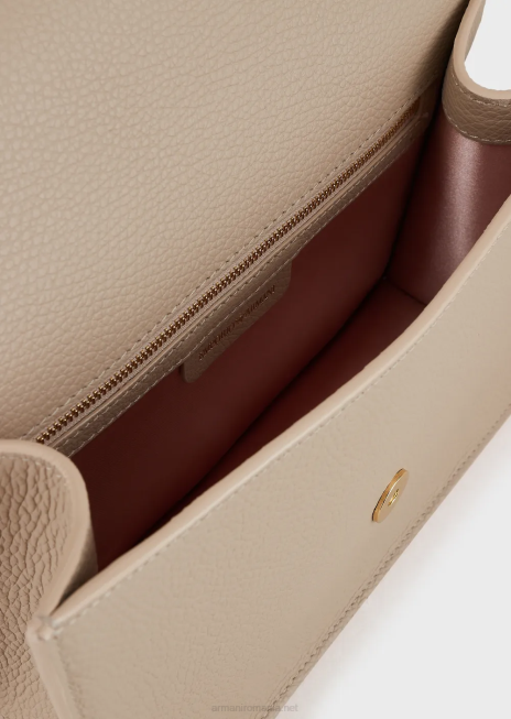 femei R802G611 Geantă de umăr din piele de căprioară imprimată cu suport pentru carduri Armani bej