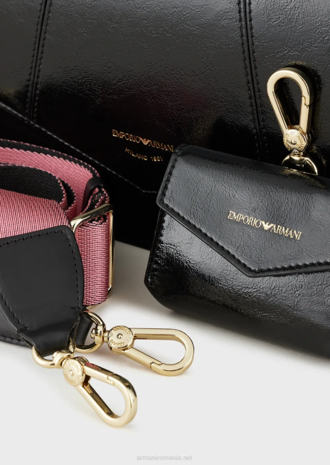 femei R802G612 geantă de umăr cu efect naplak cu suport card Armani negru