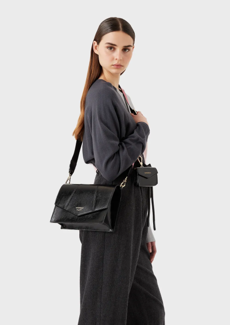 femei R802G612 geantă de umăr cu efect naplak cu suport card Armani negru