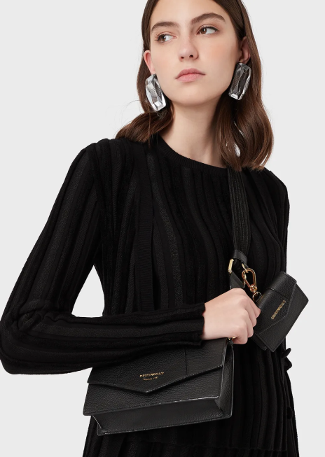 femei R802G613 Geantă de umăr din piele de căprioară imprimată cu suport pentru carduri Armani