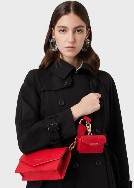 femei R802G614 Geantă de umăr din piele de căprioară imprimată cu suport pentru carduri Armani