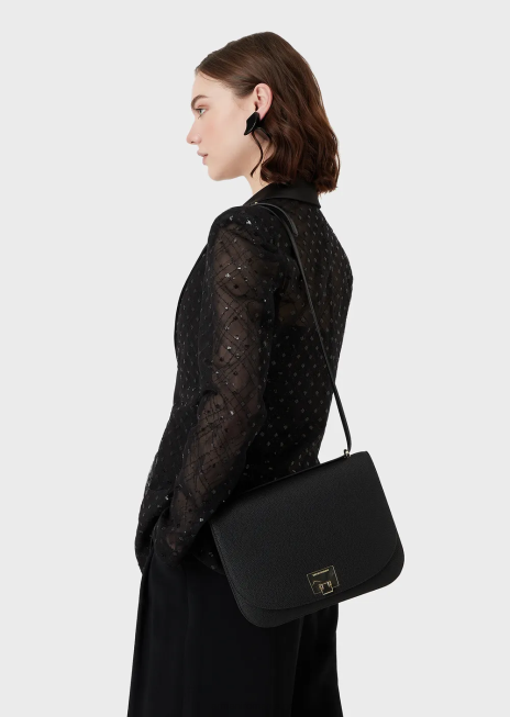 femei R802G615 geantă de umăr cu clapă cu imprimeu căprior Armani negru