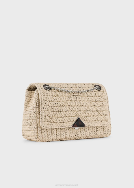 femei R802G618 geantă de umăr din paie matelasse Armani bej