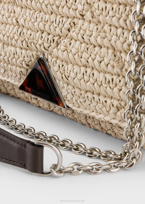 femei R802G618 geantă de umăr din paie matelasse Armani bej